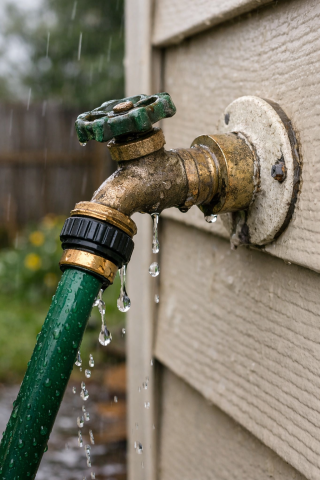 Leaking hose bib.